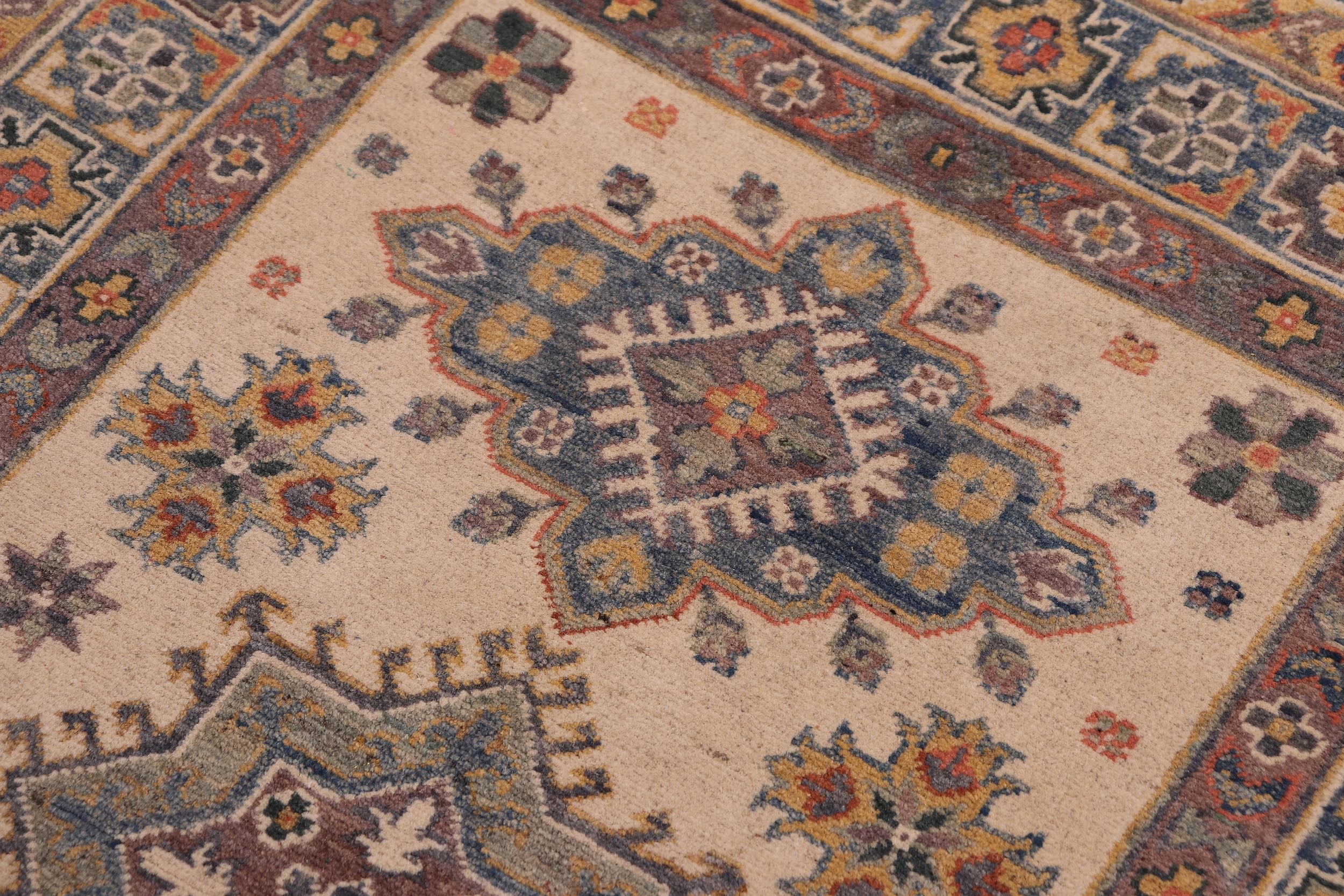 handmade Geometric Kazak Beige Lt. Blue Hand-made RECTANGLE 100% WOOL area rug 3'X5'