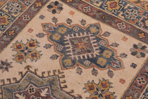handmade Geometric Kazak Beige Lt. Blue Hand-made RECTANGLE 100% WOOL area rug 3'X5'