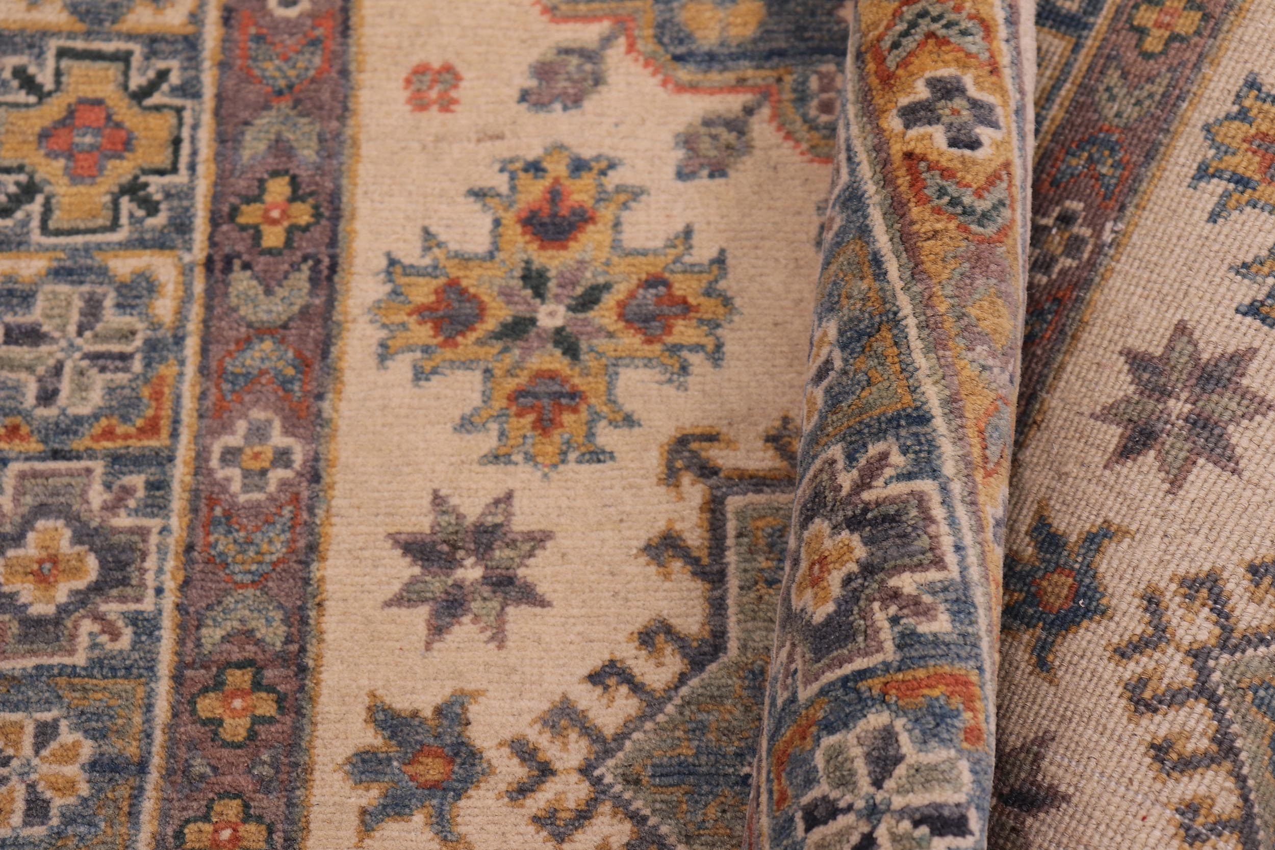 handmade Geometric Kazak Beige Lt. Blue Hand-made RECTANGLE 100% WOOL area rug 3'X5'