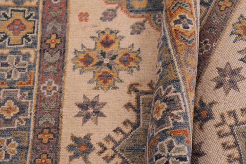 handmade Geometric Kazak Beige Lt. Blue Hand-made RECTANGLE 100% WOOL area rug 3'X5'