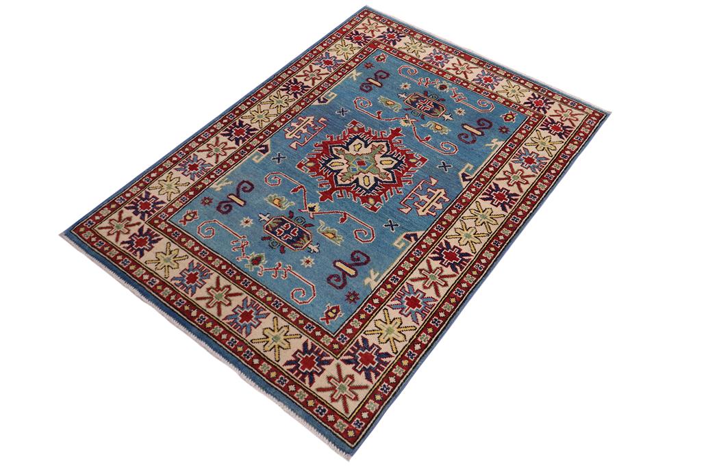 handmade Geometric Kazak Lt. Blue Beige Hand-made RECTANGLE 100% WOOL area rug 3' x 5'