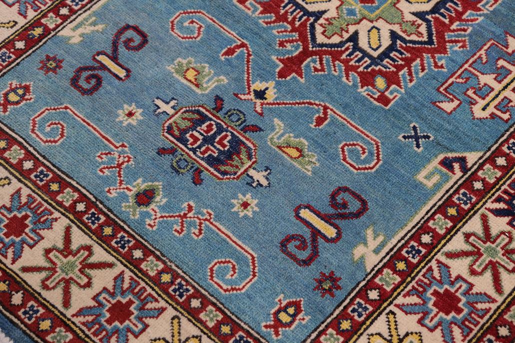 handmade Geometric Kazak Lt. Blue Beige Hand-made RECTANGLE 100% WOOL area rug 3' x 5'