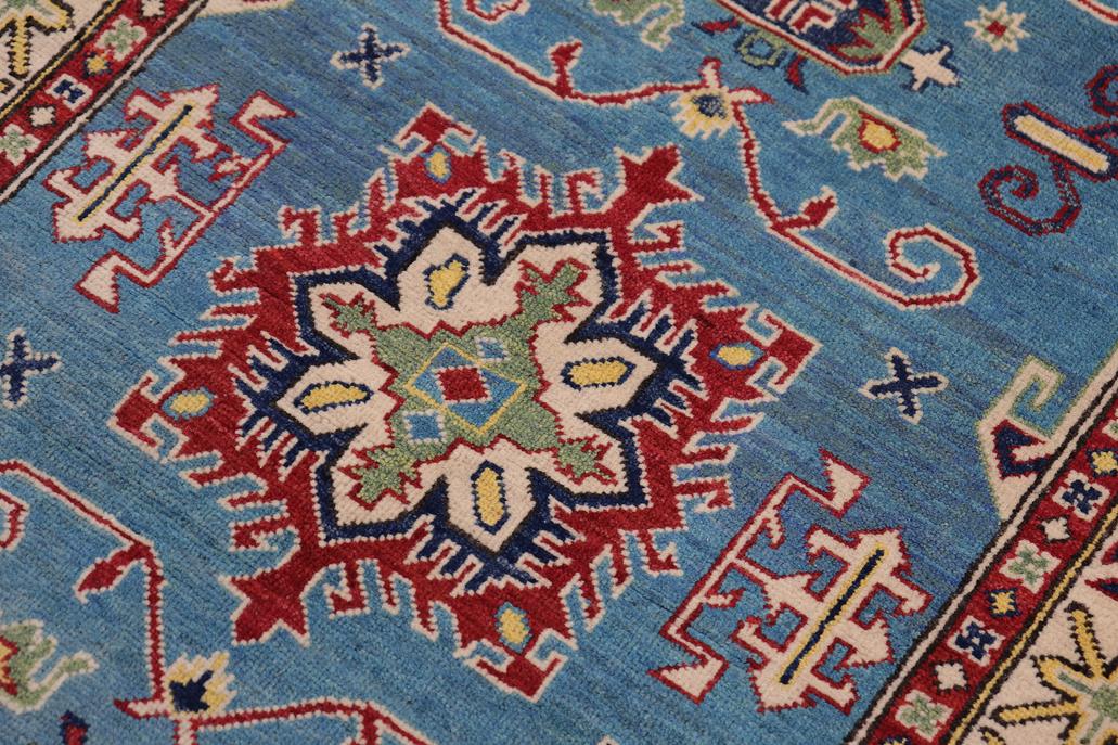 handmade Geometric Kazak Lt. Blue Beige Hand-made RECTANGLE 100% WOOL area rug 3' x 5'
