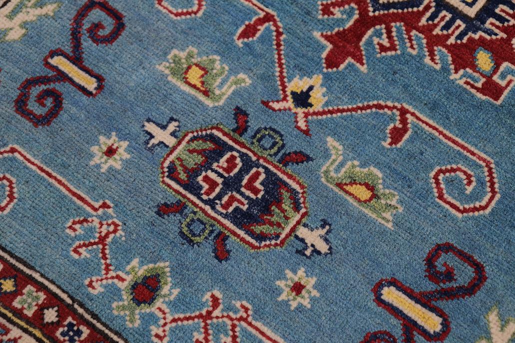 handmade Geometric Kazak Lt. Blue Beige Hand-made RECTANGLE 100% WOOL area rug 3' x 5'