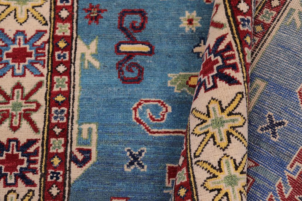 handmade Geometric Kazak Lt. Blue Beige Hand-made RECTANGLE 100% WOOL area rug 3' x 5'