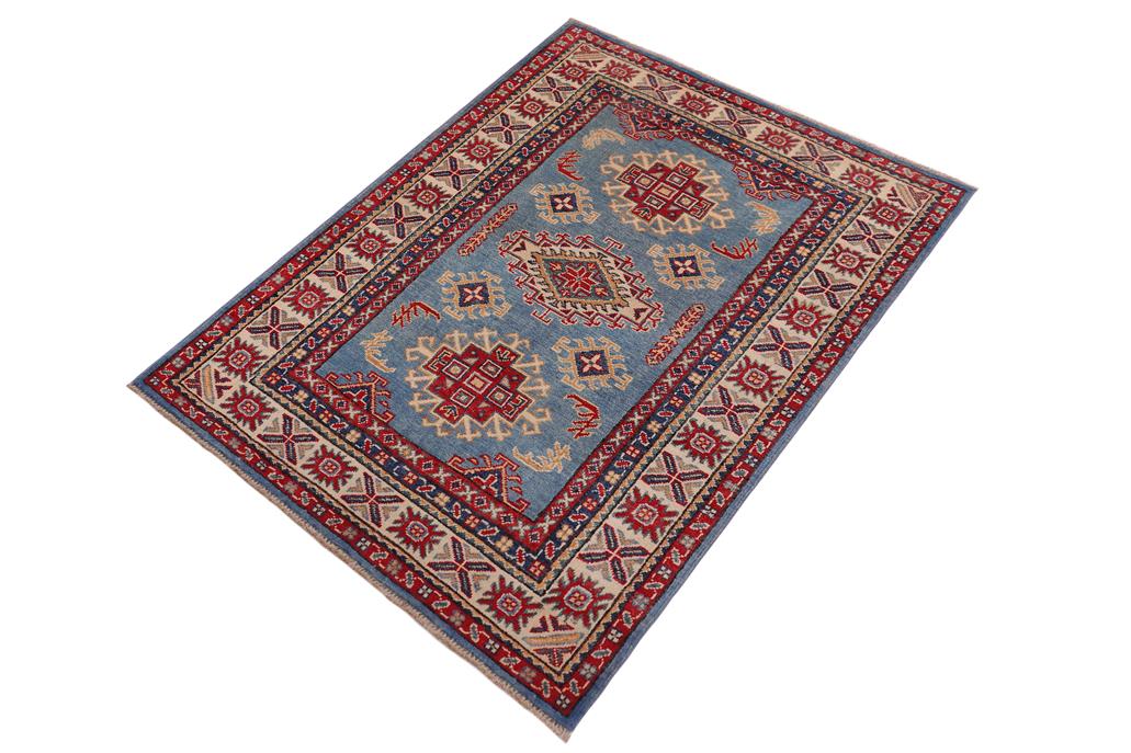 handmade Geometric Kazak Lt. Blue Beige Hand-made RECTANGLE 100% WOOL area rug 3' x 5'