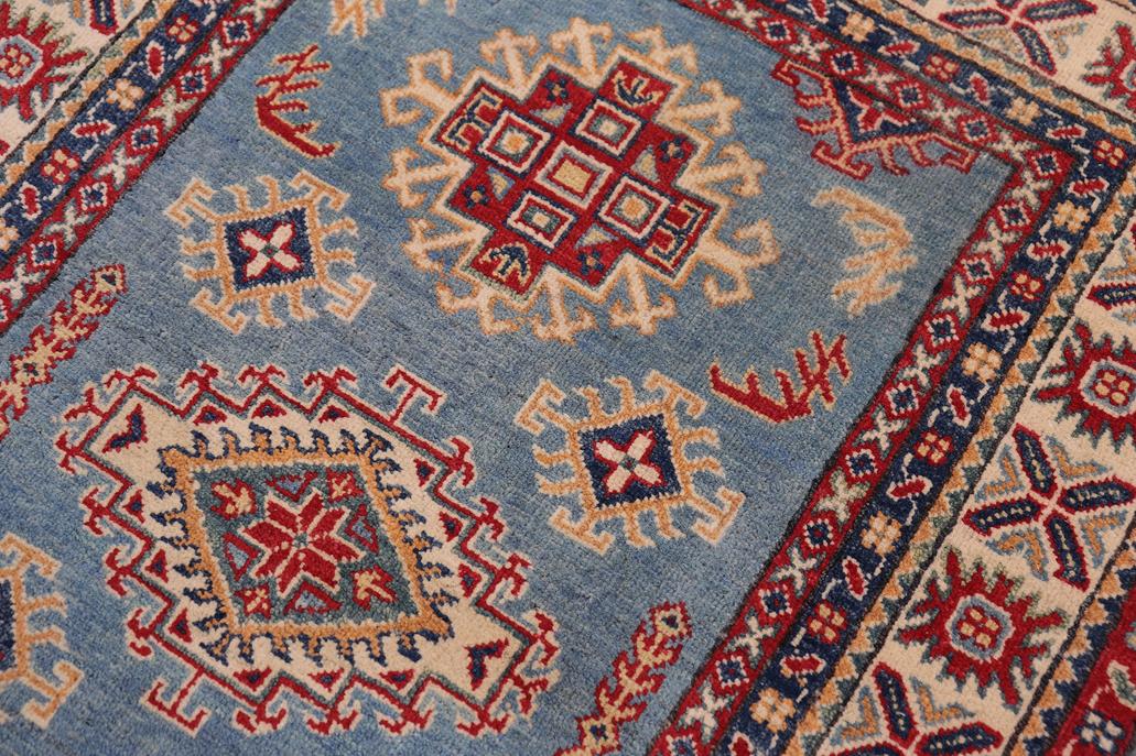 handmade Geometric Kazak Lt. Blue Beige Hand-made RECTANGLE 100% WOOL area rug 3' x 5'