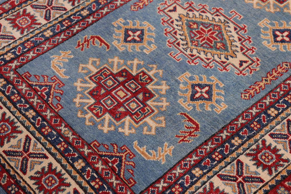 handmade Geometric Kazak Lt. Blue Beige Hand-made RECTANGLE 100% WOOL area rug 3'X5'