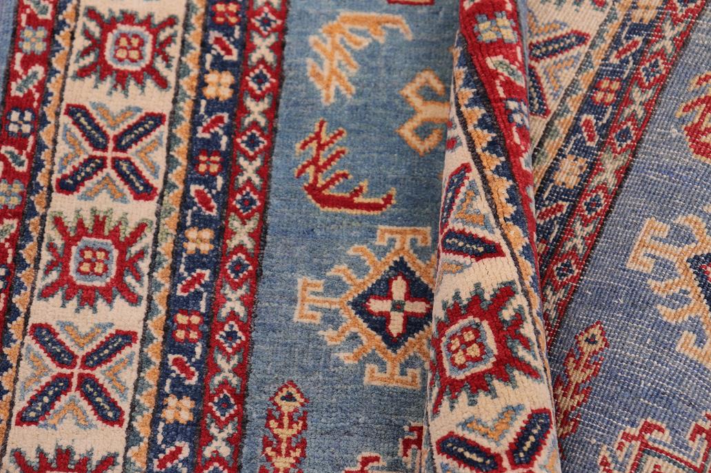 handmade Geometric Kazak Lt. Blue Beige Hand-made RECTANGLE 100% WOOL area rug 3' x 5'