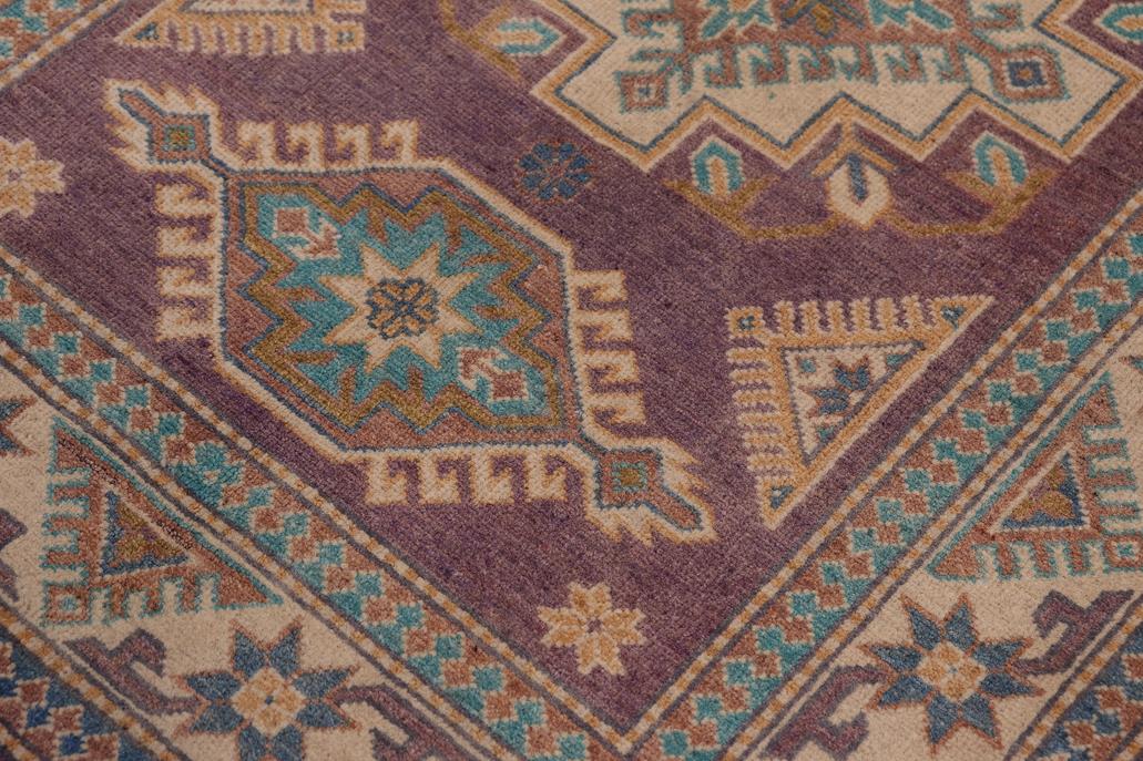 handmade Geometric Kazak Light Purpl Beige Hand-made RECTANGLE 100% WOOL area rug 3' x 5'