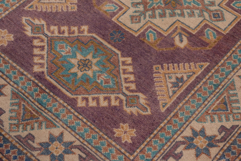 handmade Geometric Kazak Light Purpl Beige Hand-made RECTANGLE 100% WOOL area rug 3'X5'