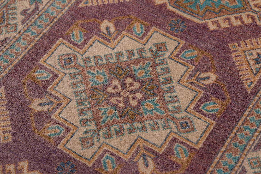 handmade Geometric Kazak Light Purpl Beige Hand-made RECTANGLE 100% WOOL area rug 3'X5'