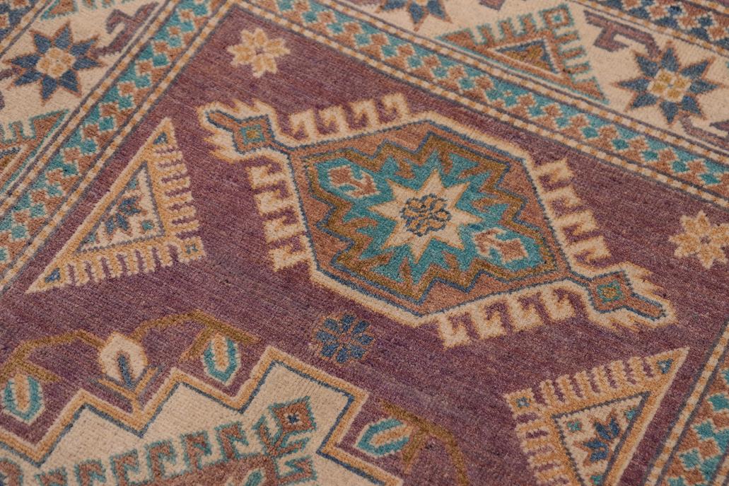 handmade Geometric Kazak Light Purpl Beige Hand-made RECTANGLE 100% WOOL area rug 3' x 5'