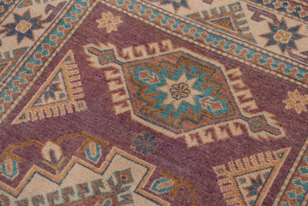 handmade Geometric Kazak Light Purpl Beige Hand-made RECTANGLE 100% WOOL area rug 3'X5'