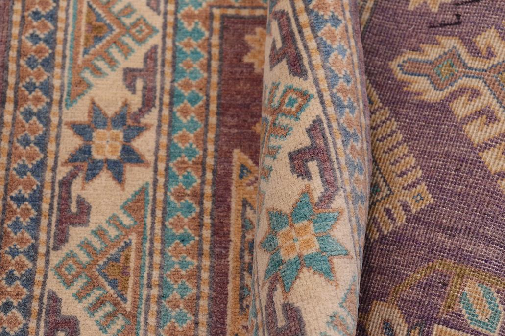 handmade Geometric Kazak Light Purpl Beige Hand-made RECTANGLE 100% WOOL area rug 3' x 5'