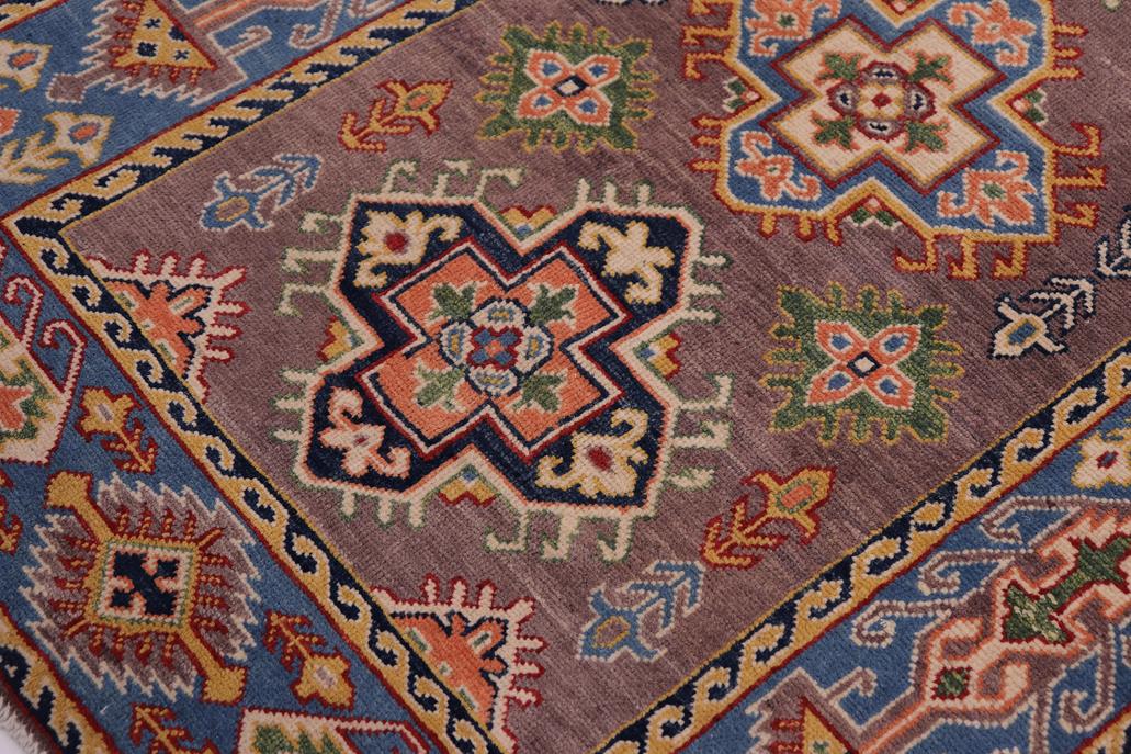 handmade Geometric Kazak Gray Lt. Blue Hand-made RECTANGLE 100% WOOL area rug 3' x 5'