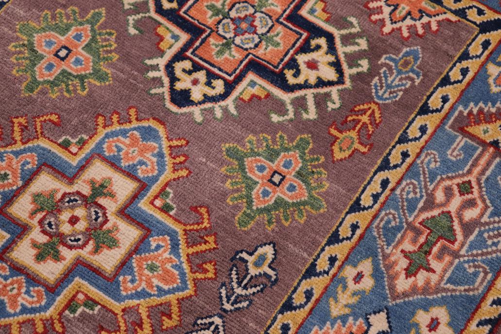 handmade Geometric Kazak Gray Lt. Blue Hand-made RECTANGLE 100% WOOL area rug 3' x 5'