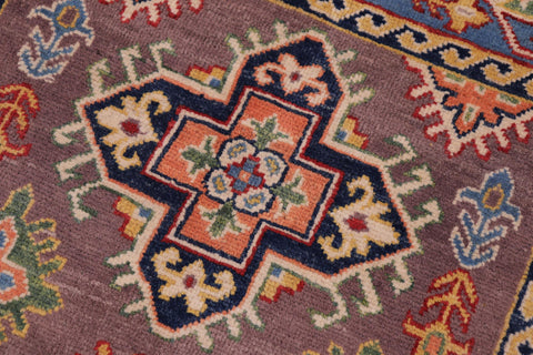 handmade Geometric Kazak Gray Lt. Blue Hand-made RECTANGLE 100% WOOL area rug 3'X5'