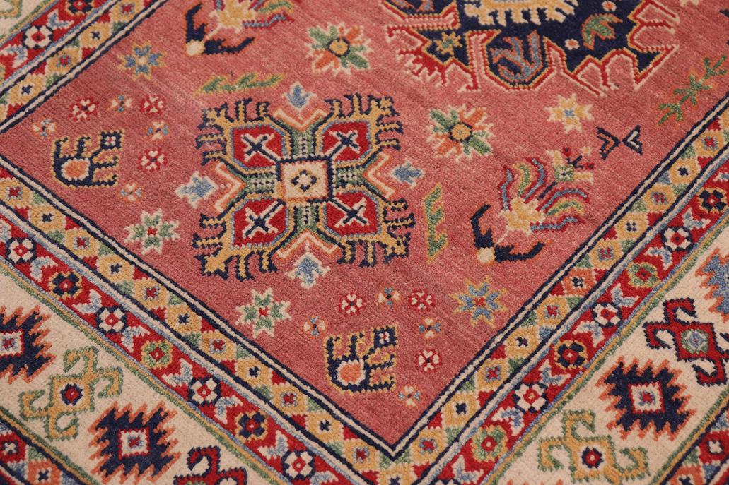 handmade Geometric Kazak Pink Beige Hand-made RECTANGLE 100% WOOL area rug 3' x 5'