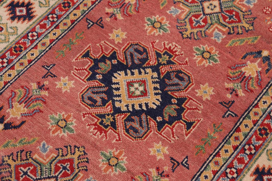 handmade Geometric Kazak Pink Beige Hand-made RECTANGLE 100% WOOL area rug 3' x 5'
