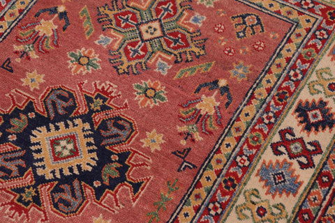 handmade Geometric Kazak Pink Beige Hand-made RECTANGLE 100% WOOL area rug 3'X5'