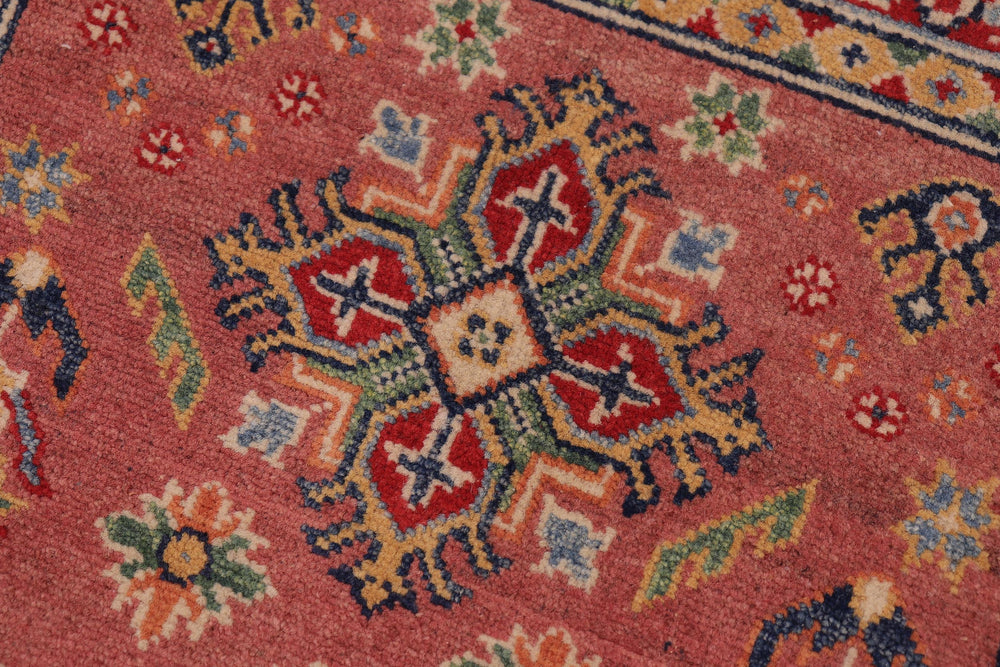 handmade Geometric Kazak Pink Beige Hand-made RECTANGLE 100% WOOL area rug 3'X5'