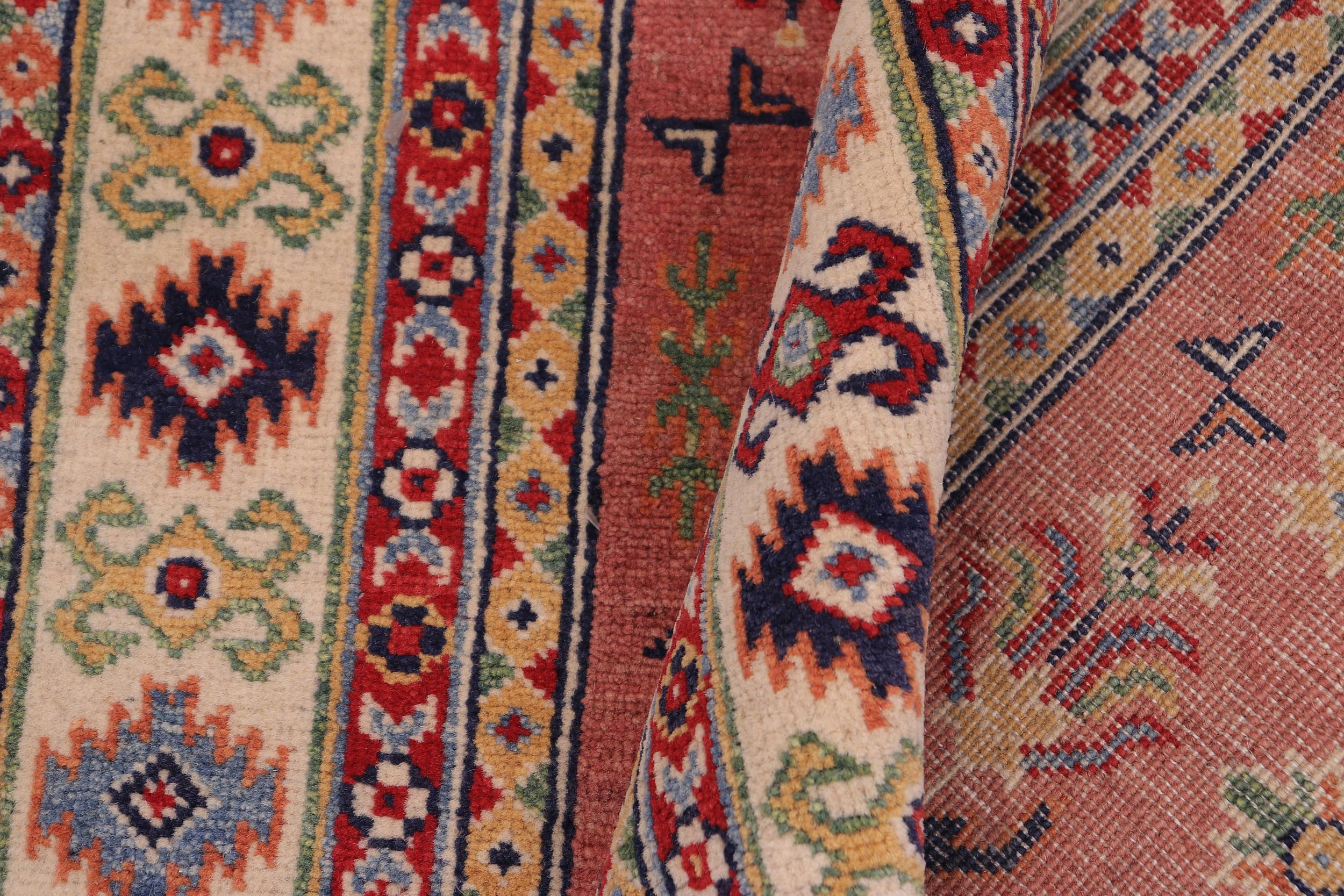handmade Geometric Kazak Pink Beige Hand-made RECTANGLE 100% WOOL area rug 3'X5'