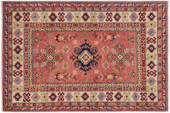 handmade Geometric Kazak Pink Beige Hand-made RECTANGLE 100% WOOL area rug 3'X5'