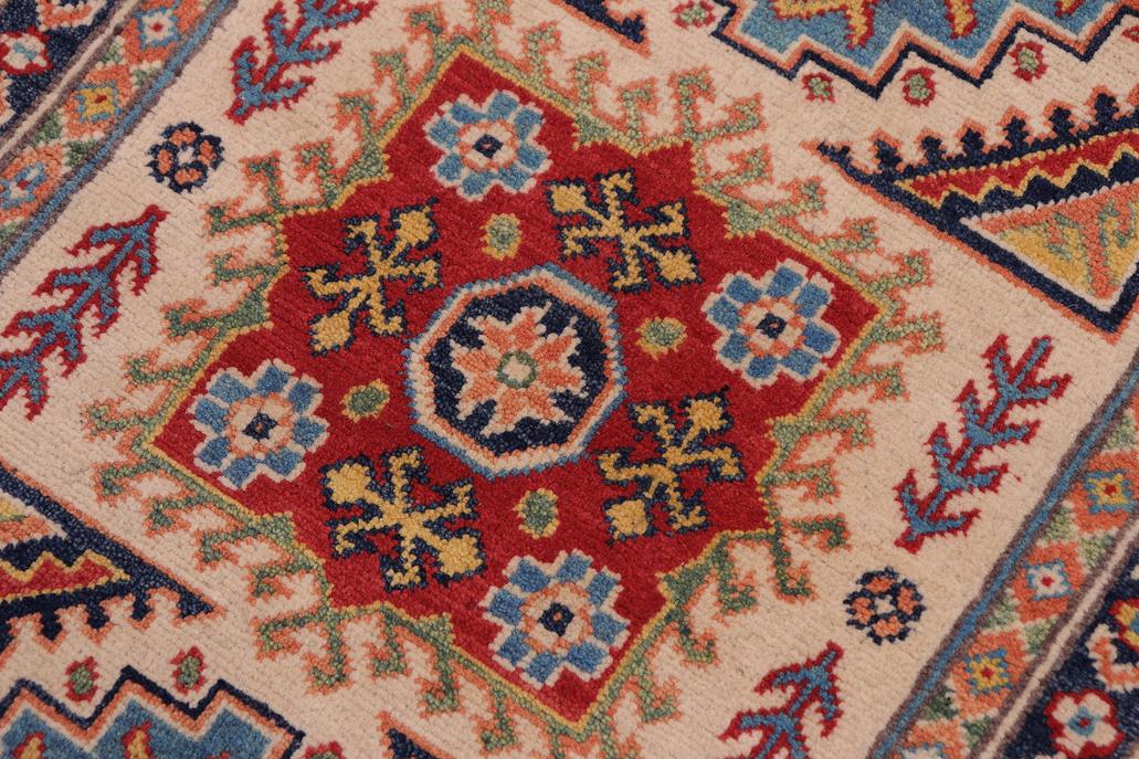 handmade Geometric Kazak Beige Red Hand-made RECTANGLE 100% WOOL area rug 3' x 5'