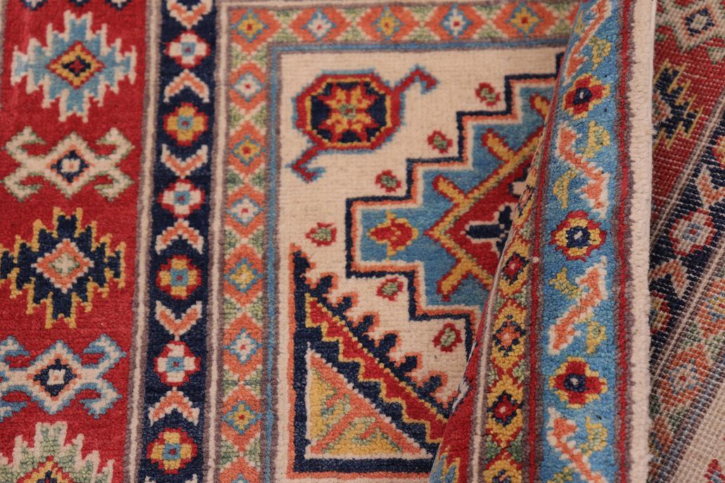 handmade Geometric Kazak Beige Red Hand-made RECTANGLE 100% WOOL area rug 3' x 5'
