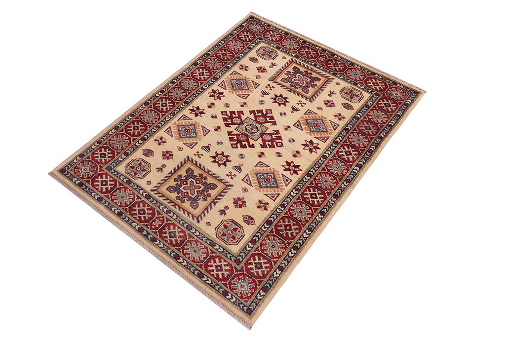 handmade Geometric Kazak Gold Red Hand-made RECTANGLE 100% WOOL area rug 3' x 5'