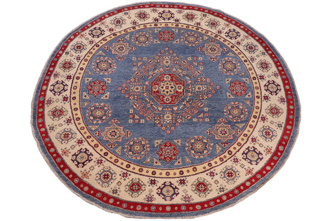 Bohemian Kazak Mya Light Blue/Beige Wool Round - 8'0''X8'0''
