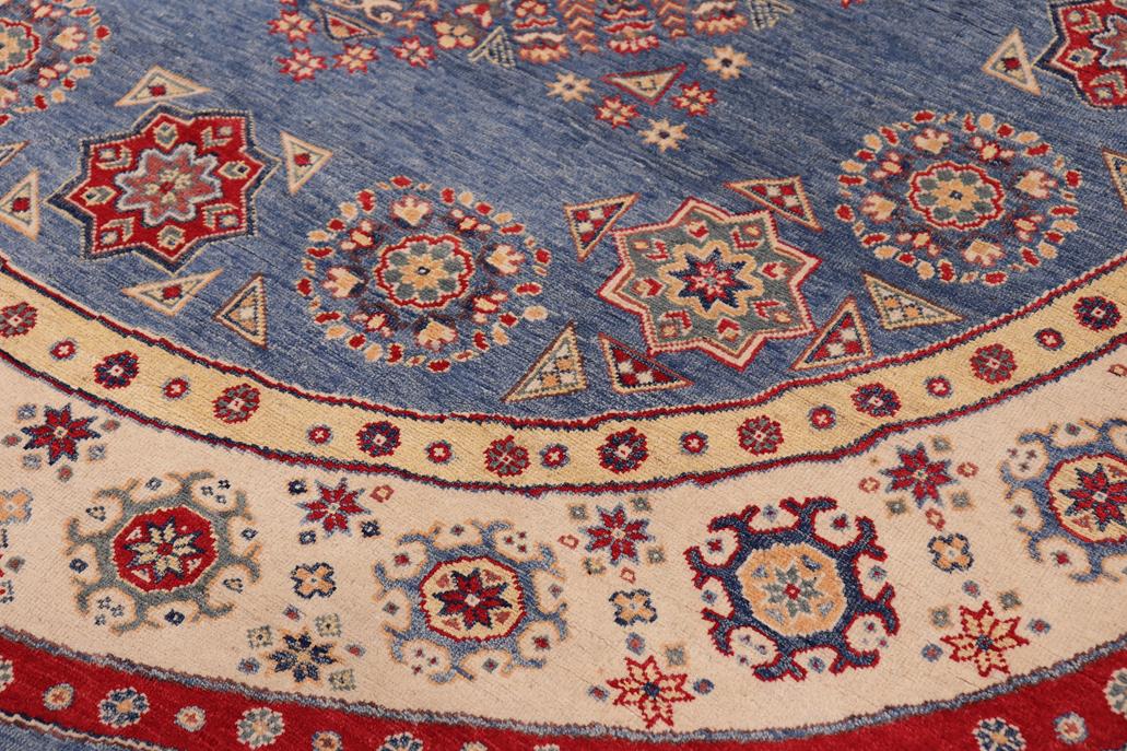 handmade Geometric Kazak Lt. Blue Beige Hand-made ROUND 100% WOOL area rug 8x8