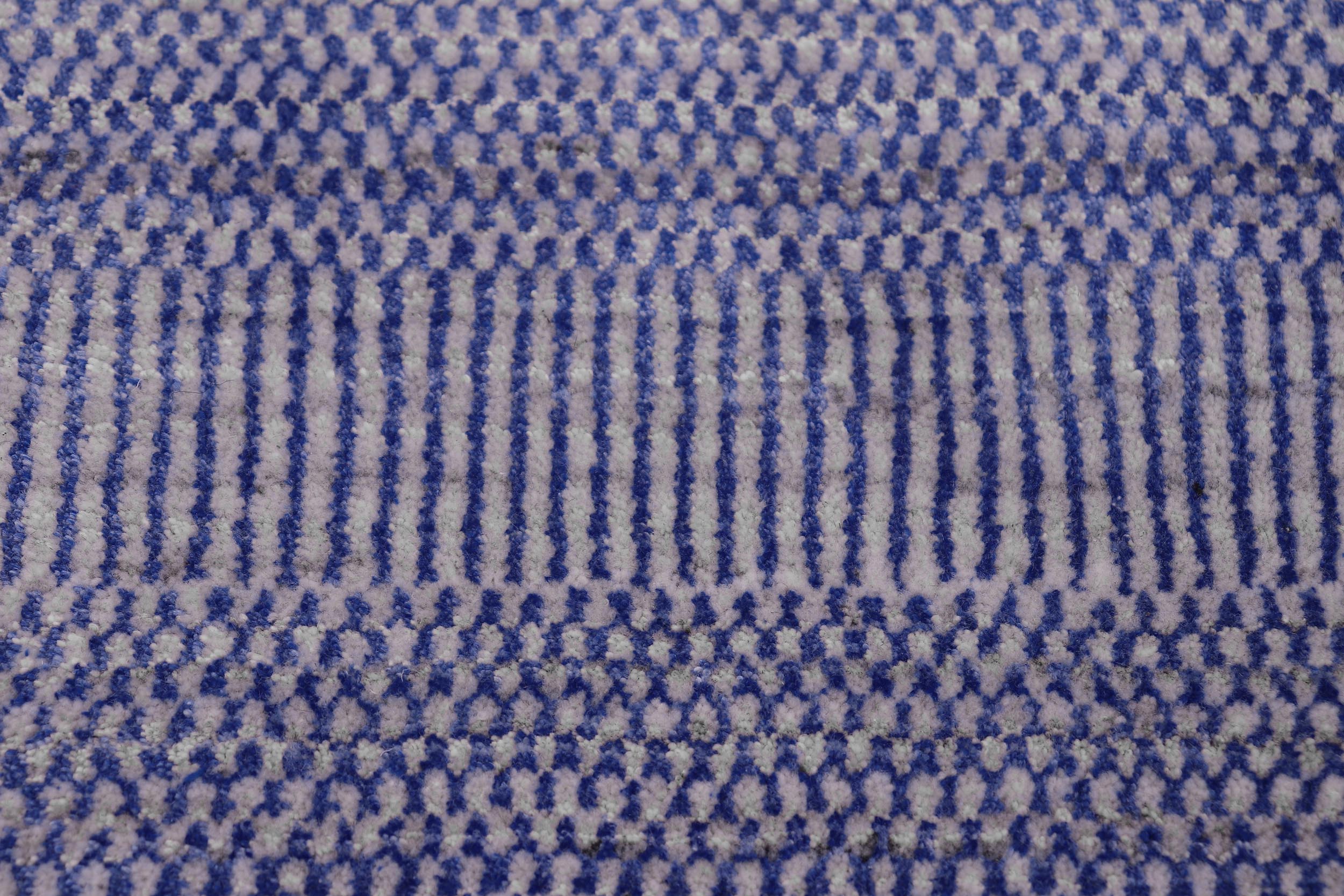 handmade Modern Grass Blue Ivory Hand-made RUNNER 100% WOOL area rug 2' x 10'