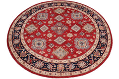 handmade Geometric Kazak Lt. Blue Beige Hand-made ROUND 100% WOOL area rug 9x9