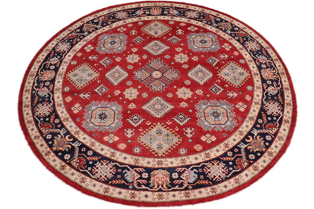 handmade Geometric Kazak Lt. Blue Beige Hand-made ROUND 100% WOOL area rug 9x9