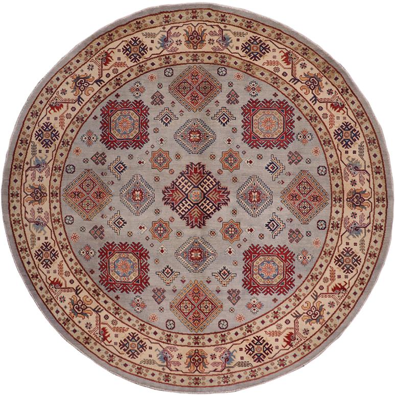 handmade Geometric Kazak Gray Beige Hand-made ROUND 100% WOOL area rug 9x9