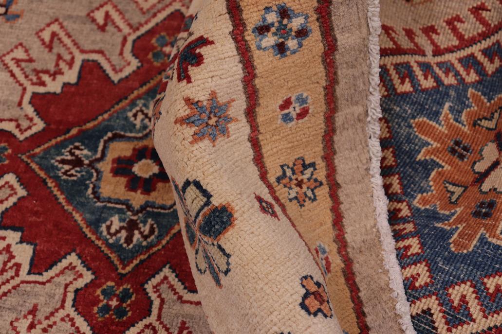 handmade Geometric Kazak Lt. Blue Beige Hand-made ROUND 100% WOOL area rug 8x8