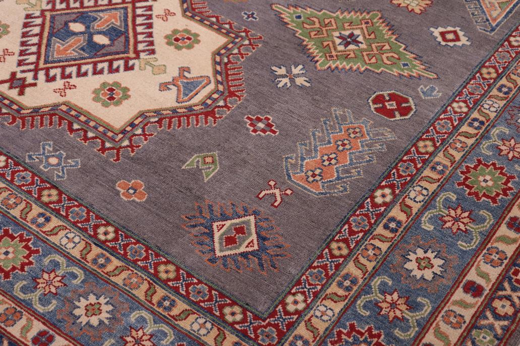 handmade Geometric Kazak Gray Blue Hand-made RECTANGLE 100% WOOL area rug 8' x 10'