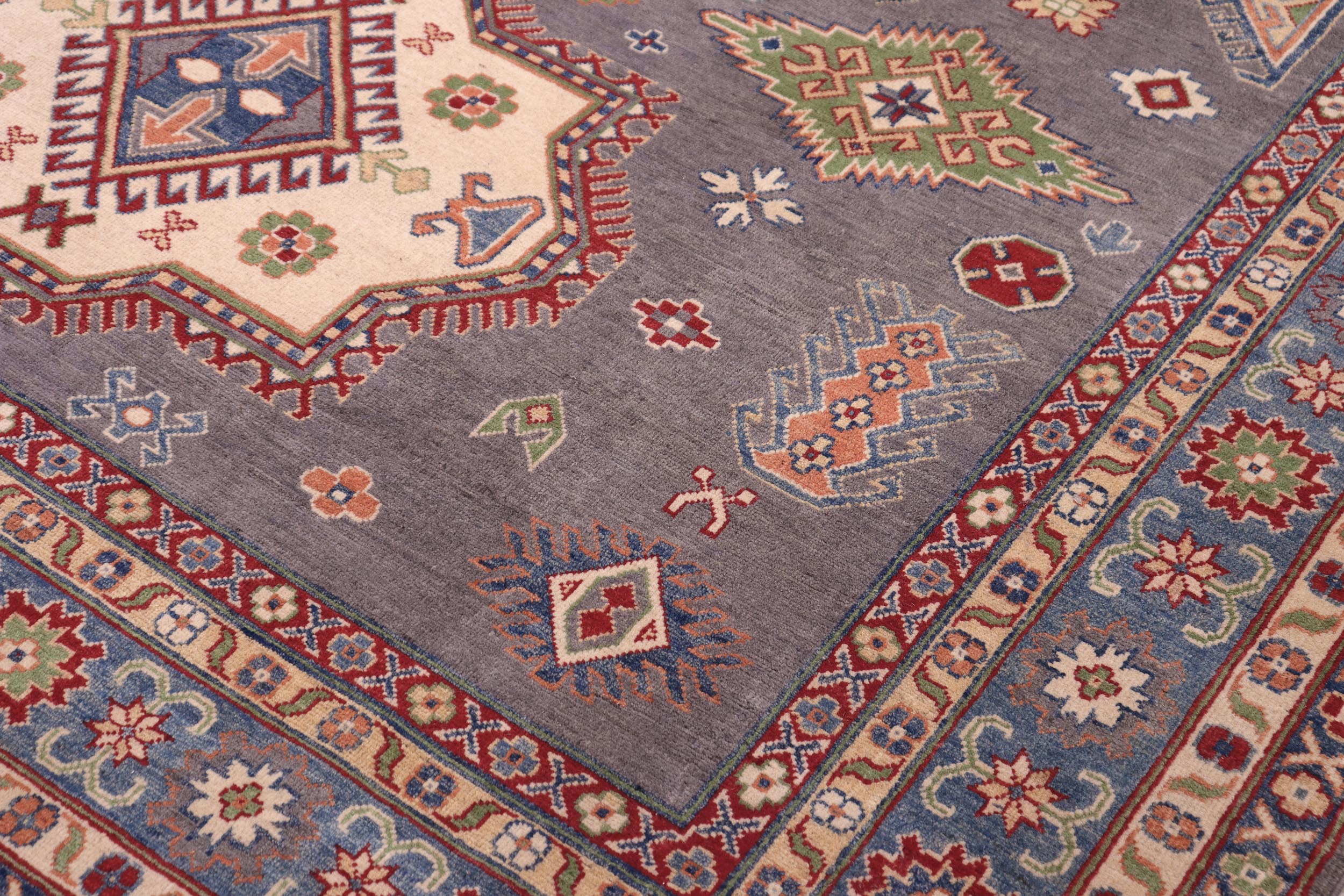 handmade Geometric Kazak Gray Blue Hand-made RECTANGLE 100% WOOL area rug 8'X10'