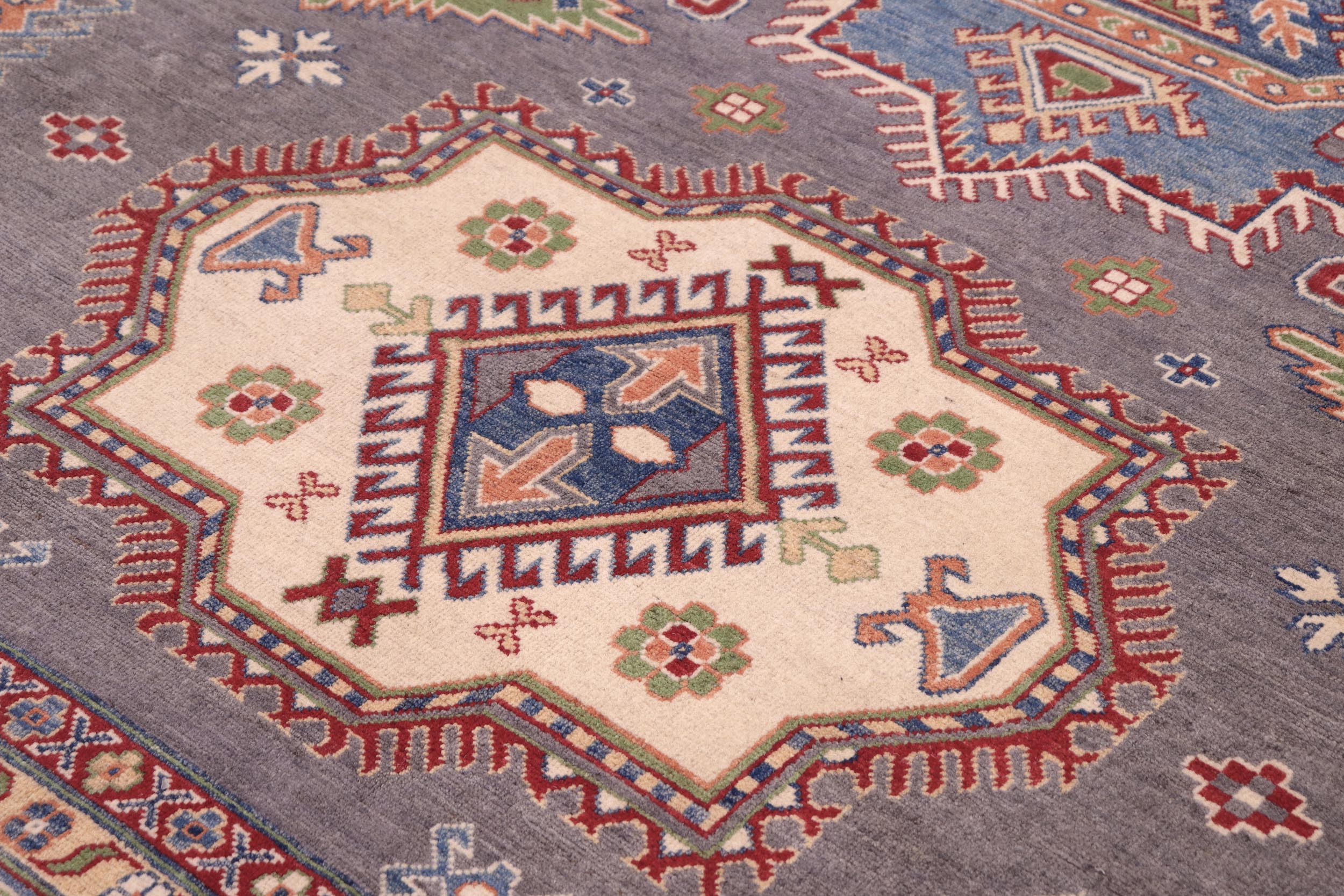 handmade Geometric Kazak Gray Blue Hand-made RECTANGLE 100% WOOL area rug 8'X10'