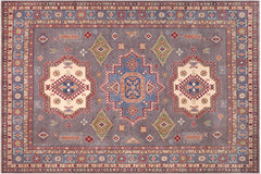 handmade Geometric Kazak Gray Blue Hand-made RECTANGLE 100% WOOL area rug 8'X10'