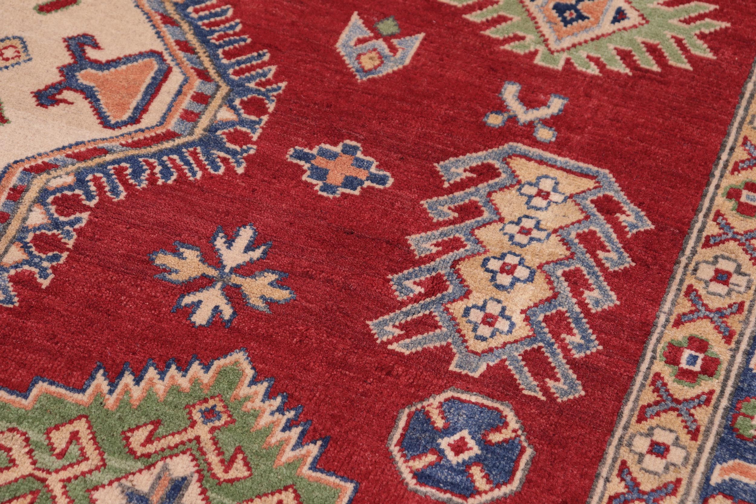 handmade Geometric Kazak Red Beige Hand-made RECTANGLE 100% WOOL area rug 8'X10'