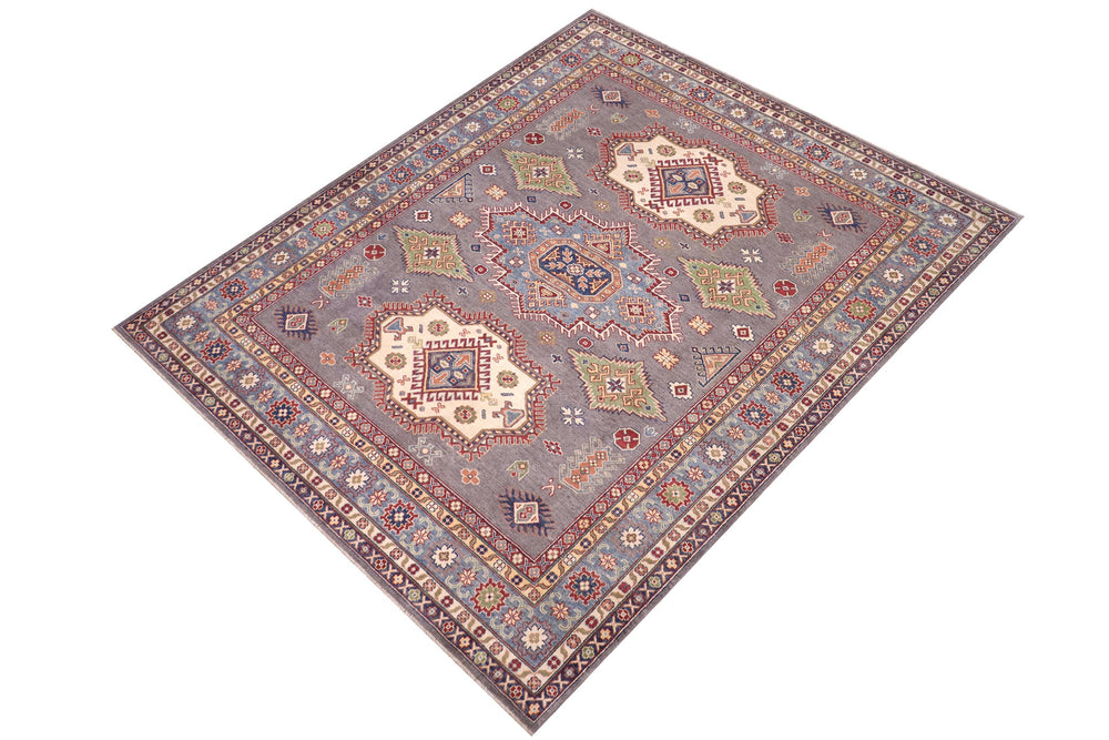 handmade Geometric Kazak Gray Lt. Blue Hand-made RECTANGLE 100% WOOL area rug 8'X10'
