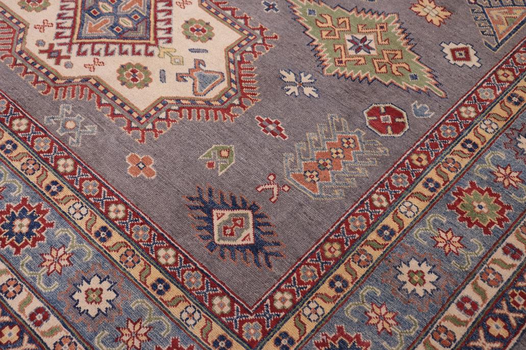 handmade Geometric Kazak Gray Lt. Blue Hand-made RECTANGLE 100% WOOL area rug 8' x 10'