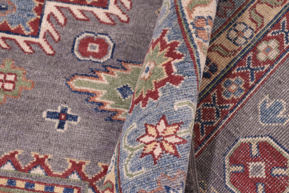 handmade Geometric Kazak Gray Lt. Blue Hand-made RECTANGLE 100% WOOL area rug 8'X10'