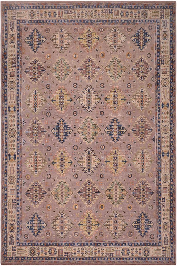 handmade Geometric Kazak Purple Beige Hand-made RECTANGLE 100% WOOL area rug 8' x 10'