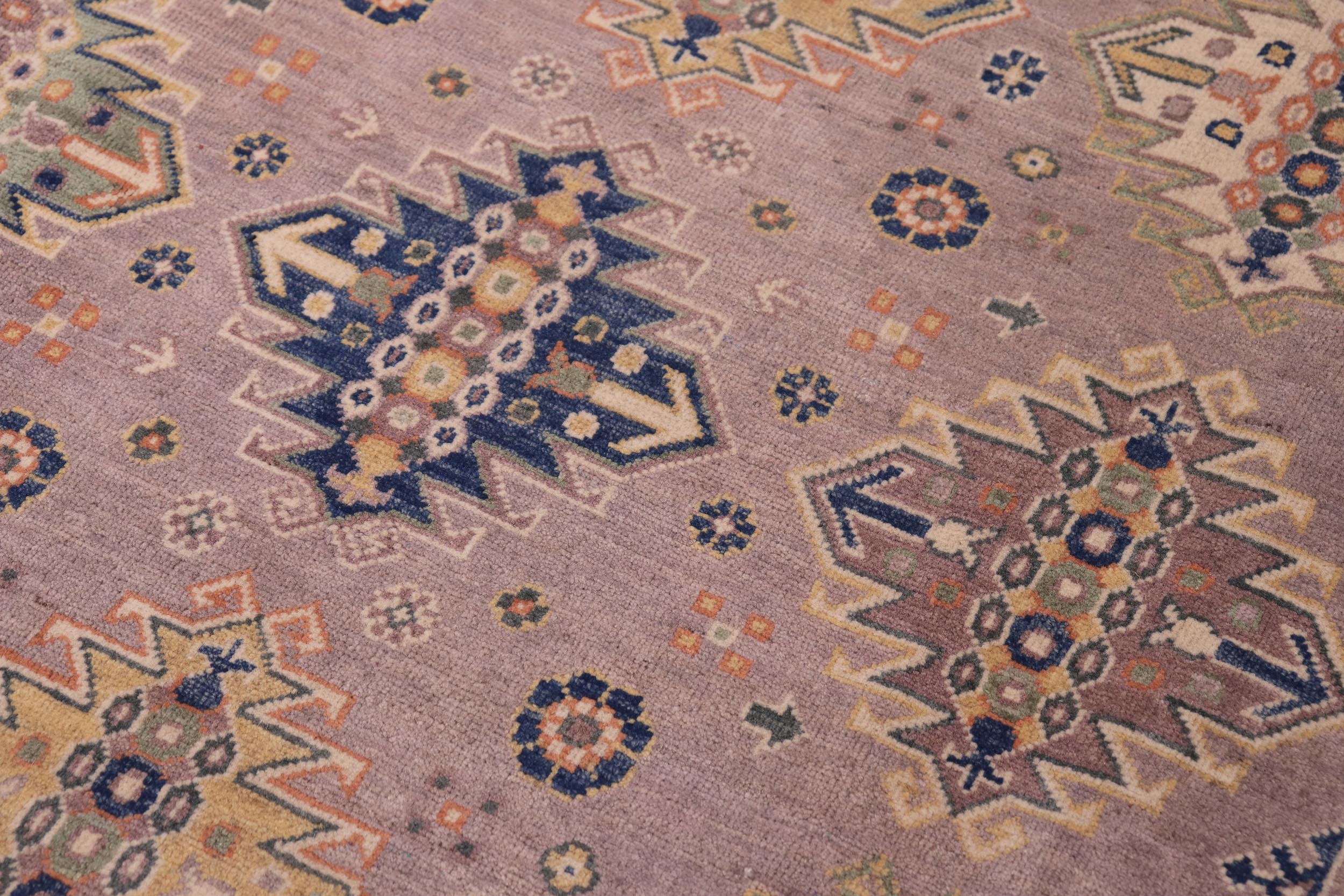 handmade Geometric Kazak Purple Beige Hand-made RECTANGLE 100% WOOL area rug 8'X10'