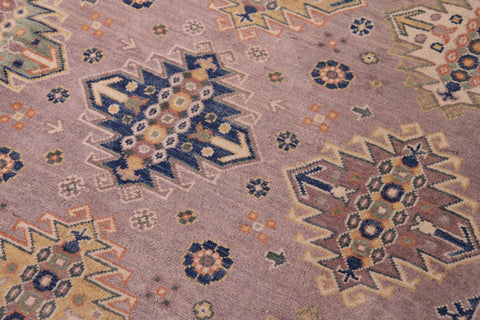 handmade Geometric Kazak Purple Beige Hand-made RECTANGLE 100% WOOL area rug 8'X10'