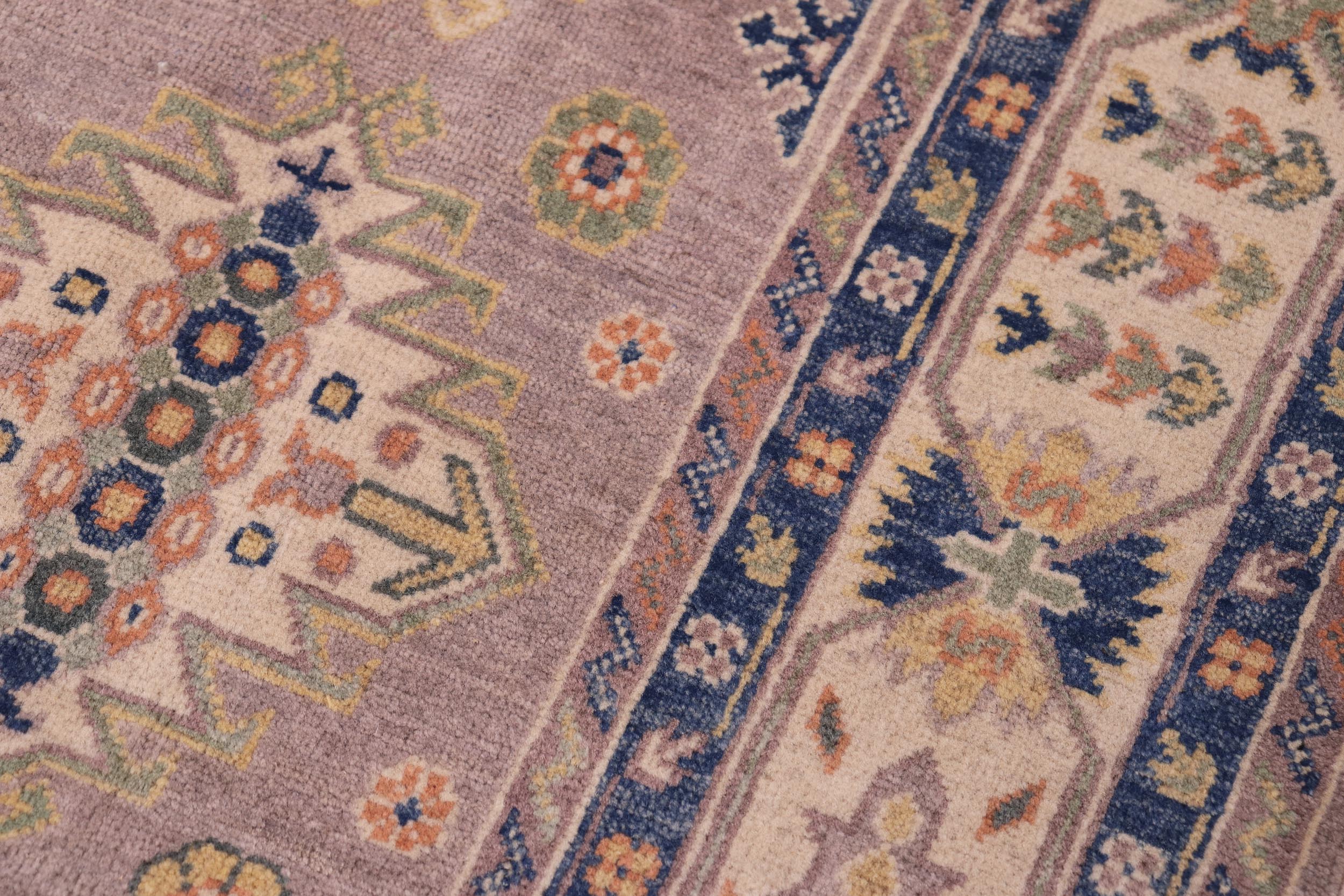 handmade Geometric Kazak Purple Beige Hand-made RECTANGLE 100% WOOL area rug 8'X10'